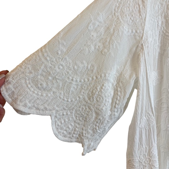 Kindred White Embroidered Floral Open Front Kimono Duster Sz L Beach Casual - Picture 8 of 12